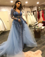 Shop stylesnuggle for Gorgeous Long Sleevess V-Neck Lace Beaded Mermaid Prom Dresses with Over Skirt at cheap prices. Free shipping and return for our new arrival prom dresses collections.