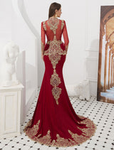 Luxury Evening Dresses Embroidered Beaded Queen Anneneck Long Sleeve Formal Gowns With Cloak