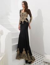 Luxury Evening Dresses Embroidered Beaded Queen Anneneck Long Sleeve Formal Gowns With Cloak