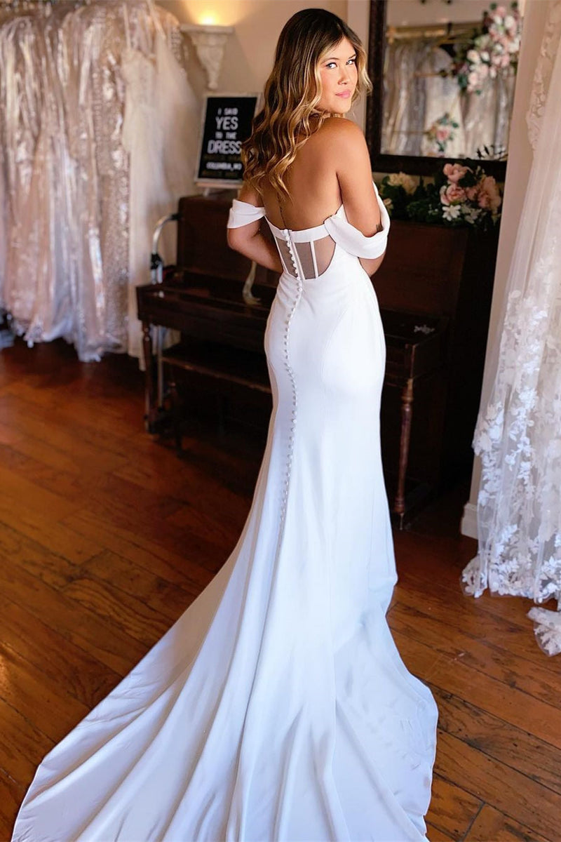 Gorgeous Mermaid Backless Wedding Dresses Off-the-shoulder-stylesnuggle