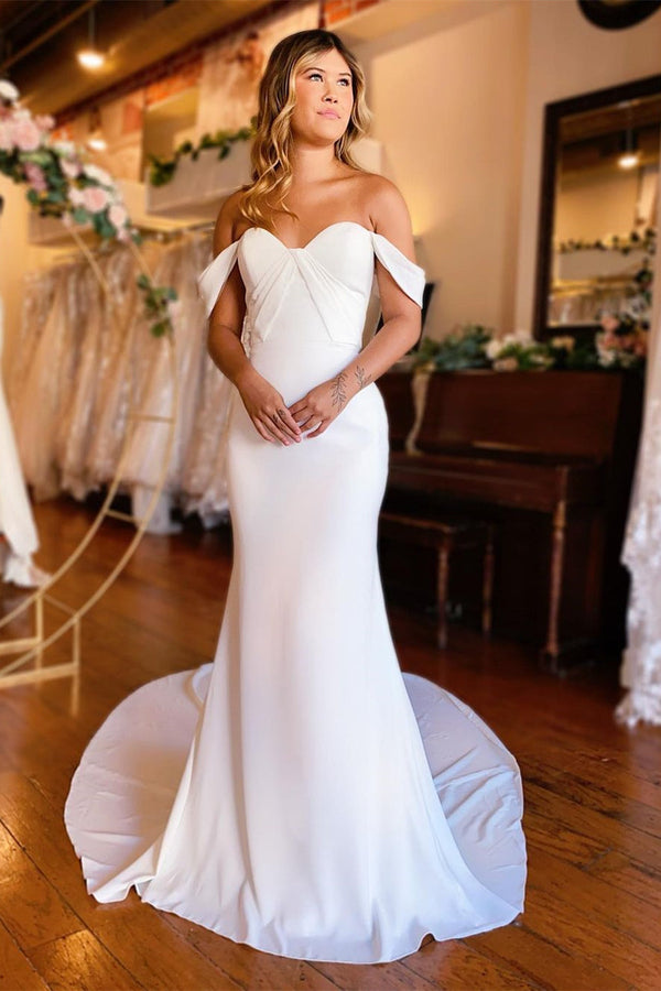 Gorgeous Mermaid Backless Wedding Dresses Off-the-shoulder-stylesnuggle