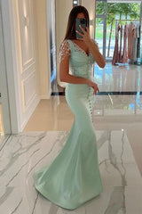 Gorgeous Mint Sequins Prom Dress Straps Long Mermaid Holiday Dress With Slit-stylesnuggle