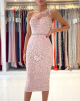 Gorgeous One Shoulder Lace Sheath Prom Dress Online With Crystal-stylesnuggle