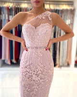 Gorgeous One Shoulder Lace Sheath Prom Dress Online With Crystal-stylesnuggle