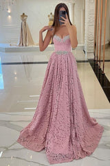 Gorgeous Pink Spaghetti-Straps Prom Dress Lace Holiday Dress Long-stylesnuggle