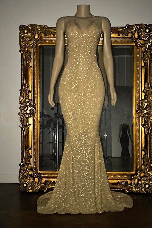 stylesnuggle offers Gorgeous Sequined Mermaid Spaghetti-strap Long Sleevesless Prom Party Gowns at a cheap price unique colors,  to Mermaid Floor-length hem. Gorgeous yet affordable Sleeveless styles.