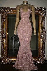 stylesnuggle offers Gorgeous Sequined Mermaid Spaghetti-strap Long Sleevesless Prom Party Gowns at a cheap price unique colors,  to Mermaid Floor-length hem. Gorgeous yet affordable Sleeveless styles.