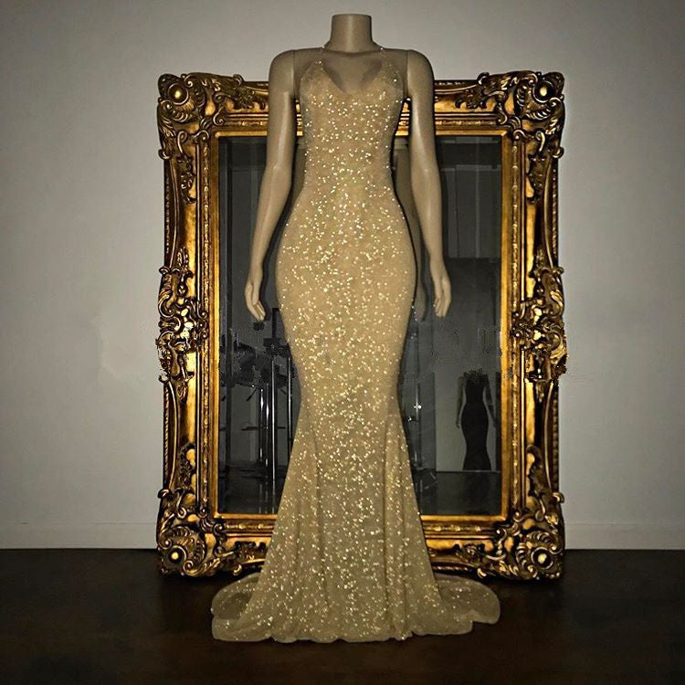 stylesnuggle offers Gorgeous Sequined Mermaid Spaghetti-strap Long Sleevesless Prom Party Gowns at a cheap price unique colors,  to Mermaid Floor-length hem. Gorgeous yet affordable Sleeveless styles.