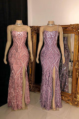 Looking for Prom Dresses, Evening Dresses, Real Model Series in Sequined,  Column style,  and Gorgeous Split Front, Sequined work? stylesnuggle has all covered on this elegant Gorgeous Spaghetti Straps Front Slit Sequins Mermaid Prom Dresses.