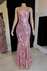 Gorgeous Spaghetti-Straps Mermaid Prom Dresses Sequins Sleeveless With Slit-stylesnuggle