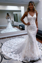 Gorgeous spaghettistraps sleeveless mermaid lace Wedding Dresses-stylesnuggle