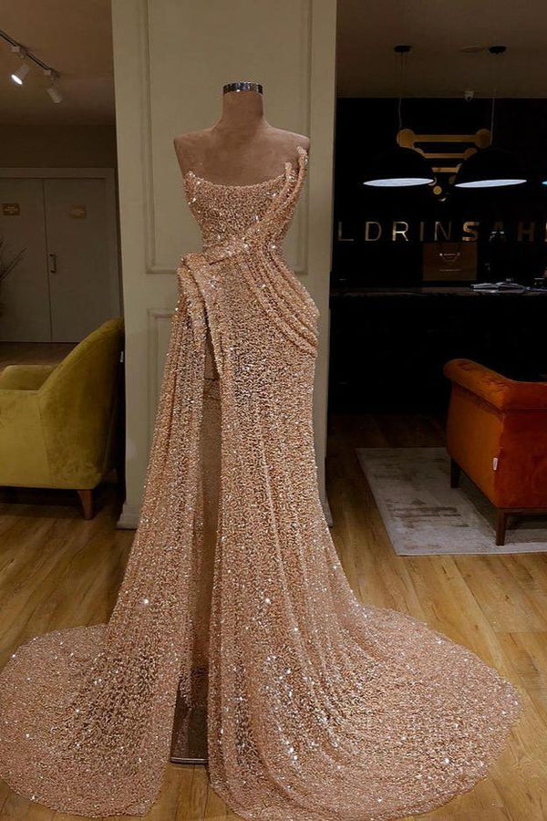 Gorgeous Starpless Sequins Mermaid Prom Dress Long With Slit-stylesnuggle