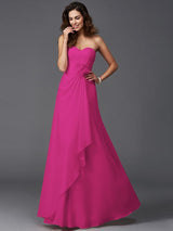 A-Line Charming Sweetheart Hand-Made Flower Sleeveless Long Chiffon Bridesmaid Dresses