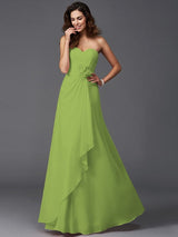 A-Line Charming Sweetheart Hand-Made Flower Sleeveless Long Chiffon Bridesmaid Dresses