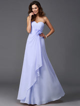 A-Line Charming Sweetheart Hand-Made Flower Sleeveless Long Chiffon Bridesmaid Dresses