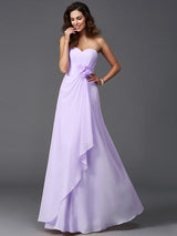 A-Line Charming Sweetheart Hand-Made Flower Sleeveless Long Chiffon Bridesmaid Dresses