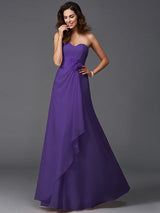 A-Line Charming Sweetheart Hand-Made Flower Sleeveless Long Chiffon Bridesmaid Dresses