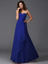 A-Line Charming Sweetheart Hand-Made Flower Sleeveless Long Chiffon Bridesmaid Dresses