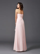 A-Line Charming Sweetheart Hand-Made Flower Sleeveless Long Chiffon Bridesmaid Dresses