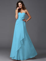 A-Line Charming Sweetheart Hand-Made Flower Sleeveless Long Chiffon Bridesmaid Dresses