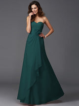 A-Line Charming Sweetheart Hand-Made Flower Sleeveless Long Chiffon Bridesmaid Dresses