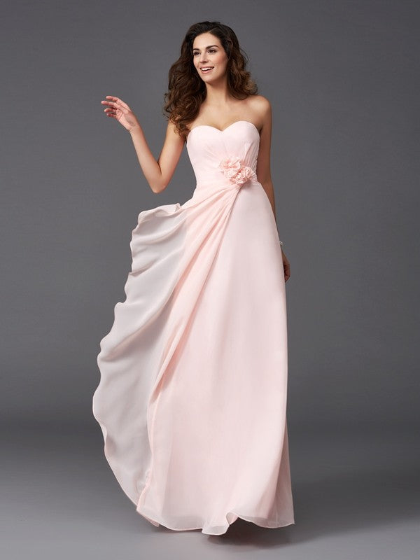 Gorgeous Sweetheart Hand-Made Flower Sleeveless Long Chiffon Bridesmaid Dresses