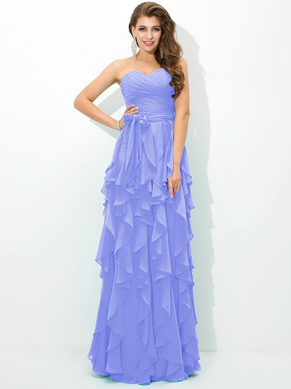 A-Line Charming Sweetheart Layers Sleeveless Long Chiffon Bridesmaid Dresses