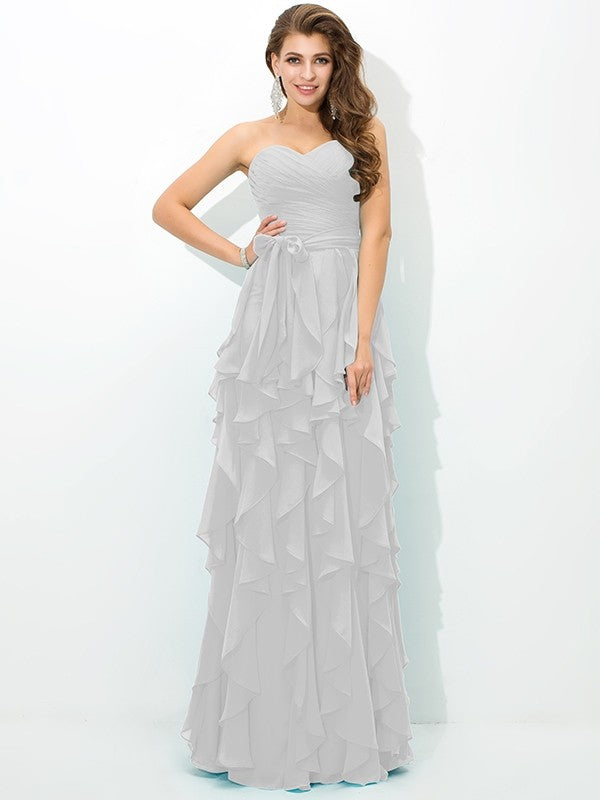 A-Line Charming Sweetheart Layers Sleeveless Long Chiffon Bridesmaid Dresses