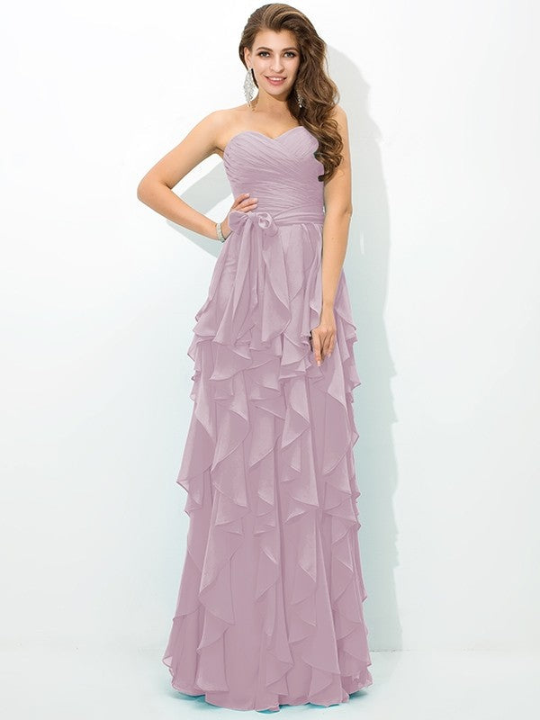 A-Line Charming Sweetheart Layers Sleeveless Long Chiffon Bridesmaid Dresses