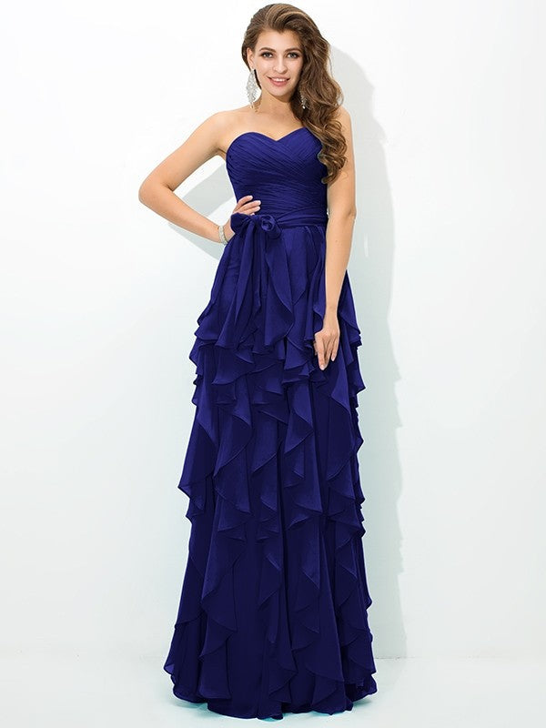 A-Line Charming Sweetheart Layers Sleeveless Long Chiffon Bridesmaid Dresses