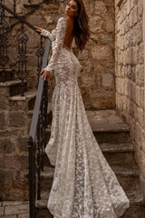 Gorgeous sweetheart longsleeves mermaid lace Wedding Dresses-stylesnuggle