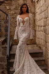 Gorgeous sweetheart longsleeves mermaid lace Wedding Dresses-stylesnuggle