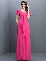 A-Line Charming Sweetheart Pleats 1/2 Sleeves Long Chiffon Bridesmaid Dresses