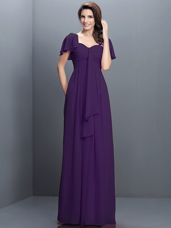 A-Line Charming Sweetheart Pleats 1/2 Sleeves Long Chiffon Bridesmaid Dresses