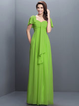 A-Line Charming Sweetheart Pleats 1/2 Sleeves Long Chiffon Bridesmaid Dresses