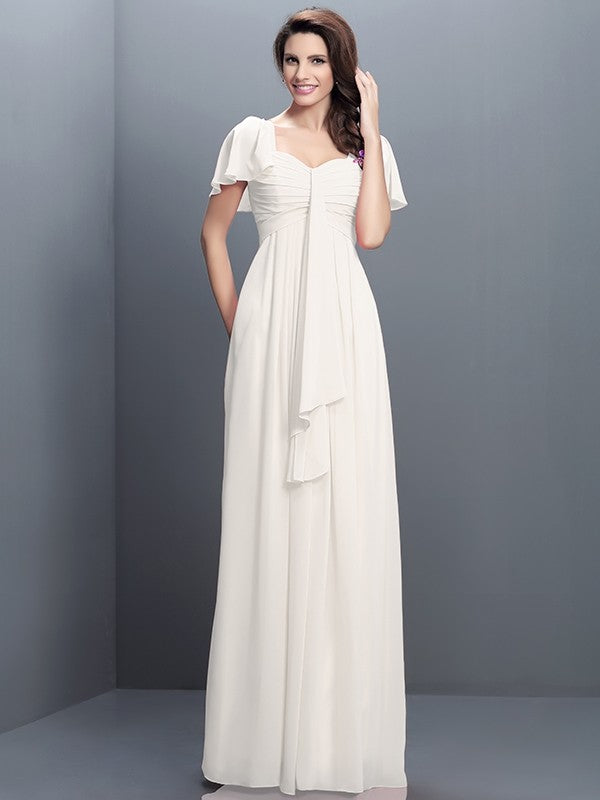 A-Line Charming Sweetheart Pleats 1/2 Sleeves Long Chiffon Bridesmaid Dresses