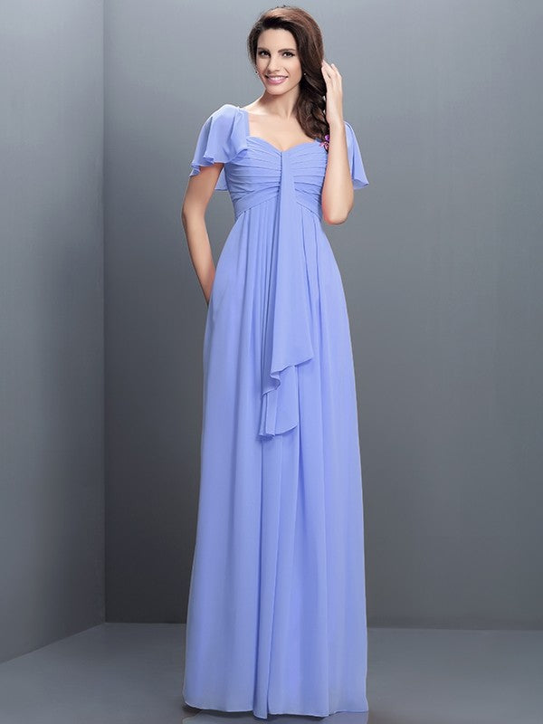 A-Line Charming Sweetheart Pleats 1/2 Sleeves Long Chiffon Bridesmaid Dresses