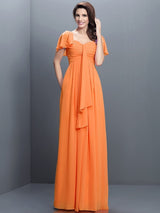 A-Line Charming Sweetheart Pleats 1/2 Sleeves Long Chiffon Bridesmaid Dresses