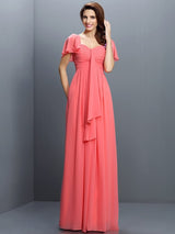 A-Line Charming Sweetheart Pleats 1/2 Sleeves Long Chiffon Bridesmaid Dresses