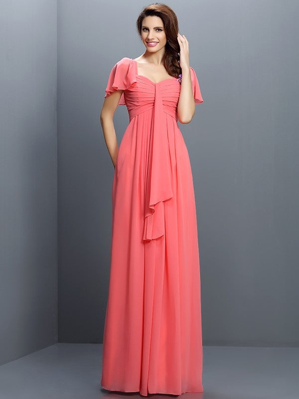 A-Line Charming Sweetheart Pleats 1/2 Sleeves Long Chiffon Bridesmaid Dresses