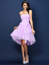 A-Line Charming Sweetheart Pleats Bowknot Sleeveless Short Chiffon Bridesmaid Dresses