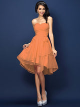 A-Line Charming Sweetheart Pleats Bowknot Sleeveless Short Chiffon Bridesmaid Dresses