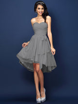 A-Line Charming Sweetheart Pleats Bowknot Sleeveless Short Chiffon Bridesmaid Dresses