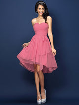 A-Line Charming Sweetheart Pleats Bowknot Sleeveless Short Chiffon Bridesmaid Dresses