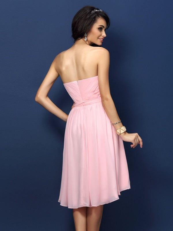 A-Line Charming Sweetheart Pleats Bowknot Sleeveless Short Chiffon Bridesmaid Dresses