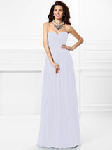 A-Line Charming Sweetheart Pleats Ruffles Sleeveless Long Chiffon Bridesmaid Dresses