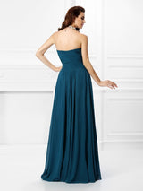 A-Line Charming Sweetheart Pleats Ruffles Sleeveless Long Chiffon Bridesmaid Dresses