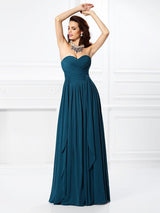 Gorgeous Sweetheart Pleats Ruffles Sleeveless Long Chiffon Bridesmaid Dresses