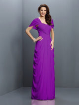 A-Line Charming Sweetheart Pleats Short Sleeves Long Chiffon Bridesmaid Dresses