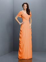 A-Line Charming Sweetheart Pleats Short Sleeves Long Chiffon Bridesmaid Dresses